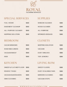free  edit and get this elegant royal cleaning services price list template for free excel sample
