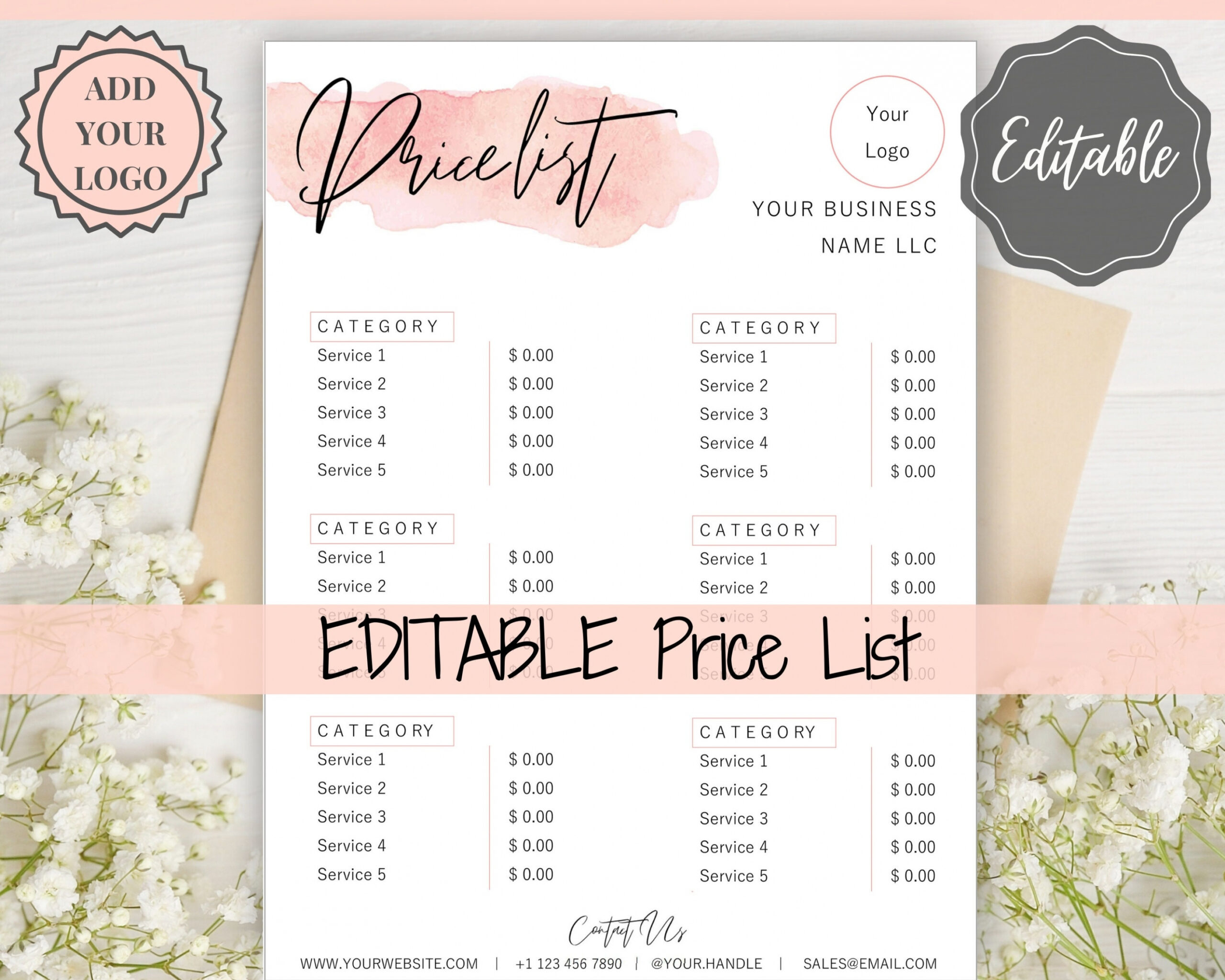 free editable beauty price list template editable printable price sheet  etsy uk word example