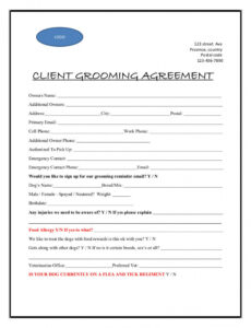 free editable easy to edit pet client grooming agreement  microsoft word   etsy pdf sample