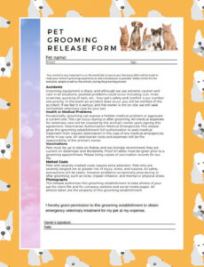 free editable pet grooming release form  etsy doc
