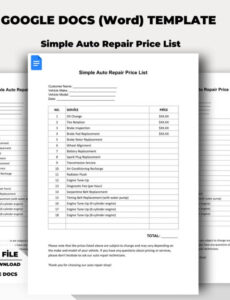 free printable auto repair price list template car repair price list google docs word template auto detailing pdf