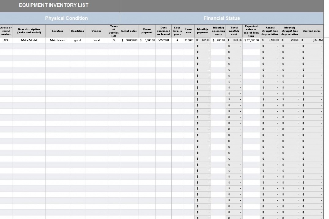 free printable equipment inventory template  excel inventory template doc sample