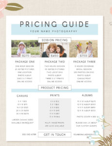 free printable photography pricing template  sample