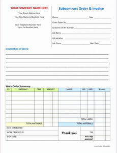 Auto Repair Shop Work Order Template Excel