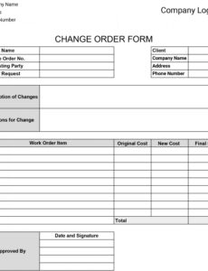 Custom Construction Change Order Form Template