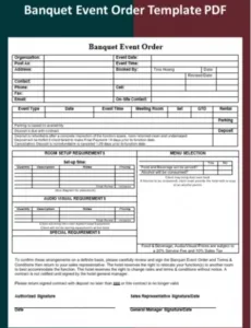 Custom Hotel Banquet Event Order Template