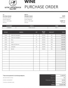 Custom Irrevocable Corporate Purchase Order Template Excel