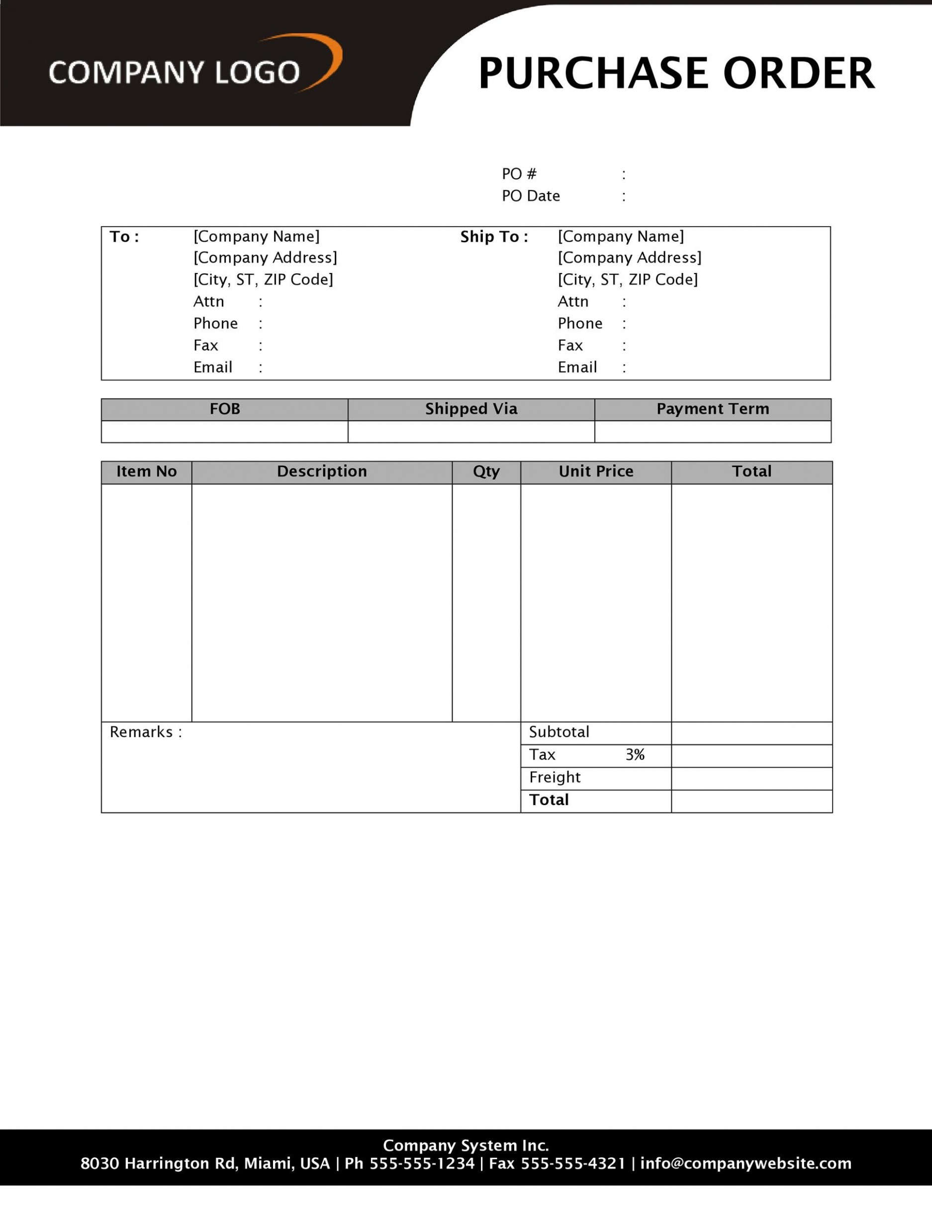 Custom Irrevocable Corporate Purchase Order Template