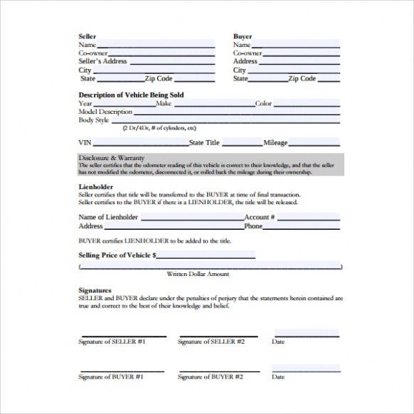 Editable Company Car Purchase Order Template Word