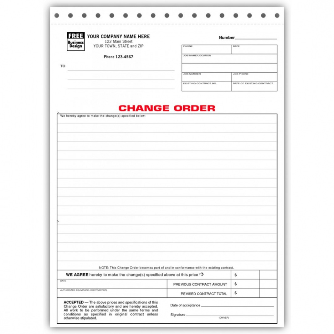 Editable Construction Change Order Form Template Excel