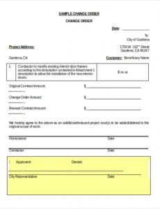 Editable Subcontractor Change Order Form Template Pdf Sample