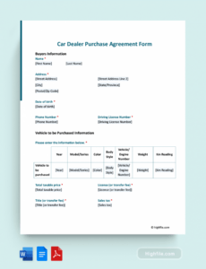 Free Custom Auto Dealer Purchase Order Template Excel Sample