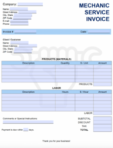 Free Custom Mechanic Shop Work Order Template Excel Sample