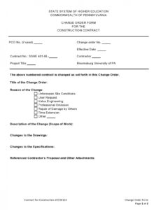 Free Custom Work Change Order Form Template Word Sample