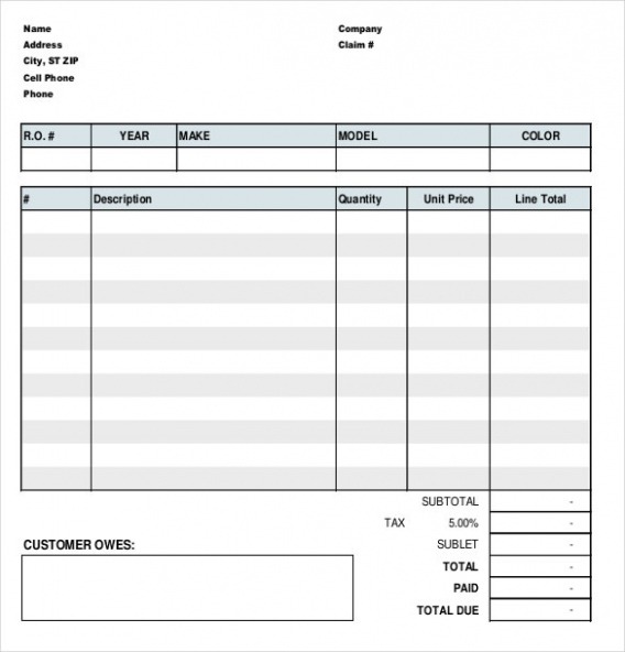 Free Editable Auto Repair Shop Work Order Template Excel