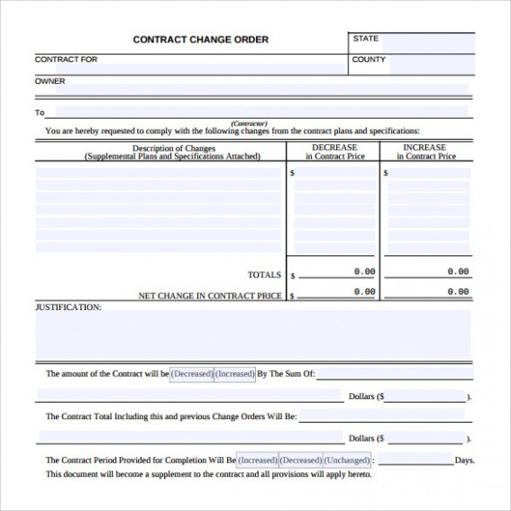 Free Editable Work Change Order Form Template Doc