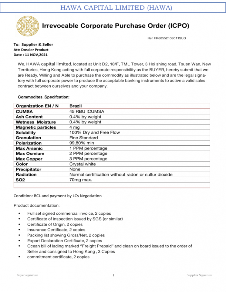 Free  Irrevocable Corporate Purchase Order Template Excel Example