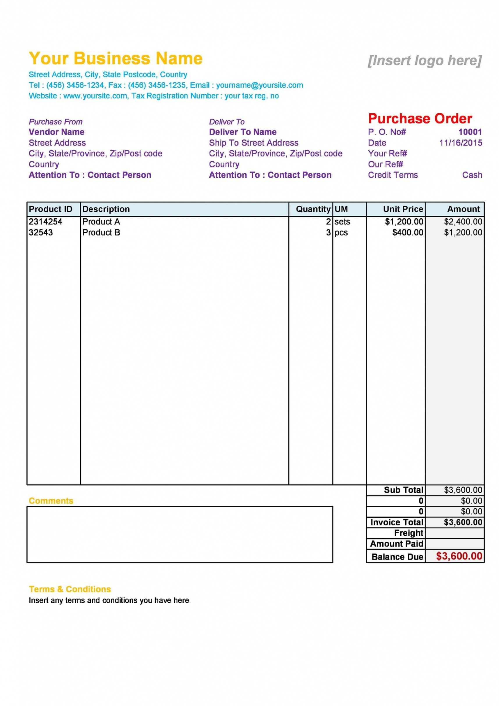 Free Printable Company Car Purchase Order Template Doc Sample