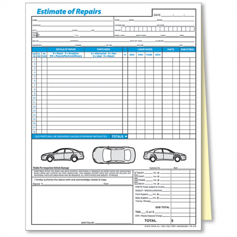 Free  Vehicle Repair Work Order Template Excel