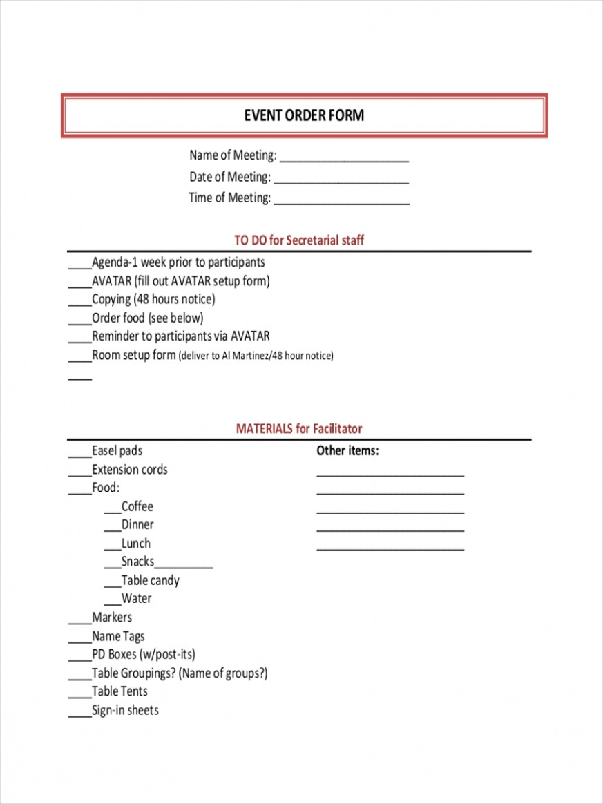 Hotel Banquet Event Order Template Word