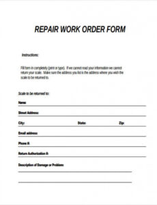 Printable Auto Repair Shop Work Order Template Doc Sample