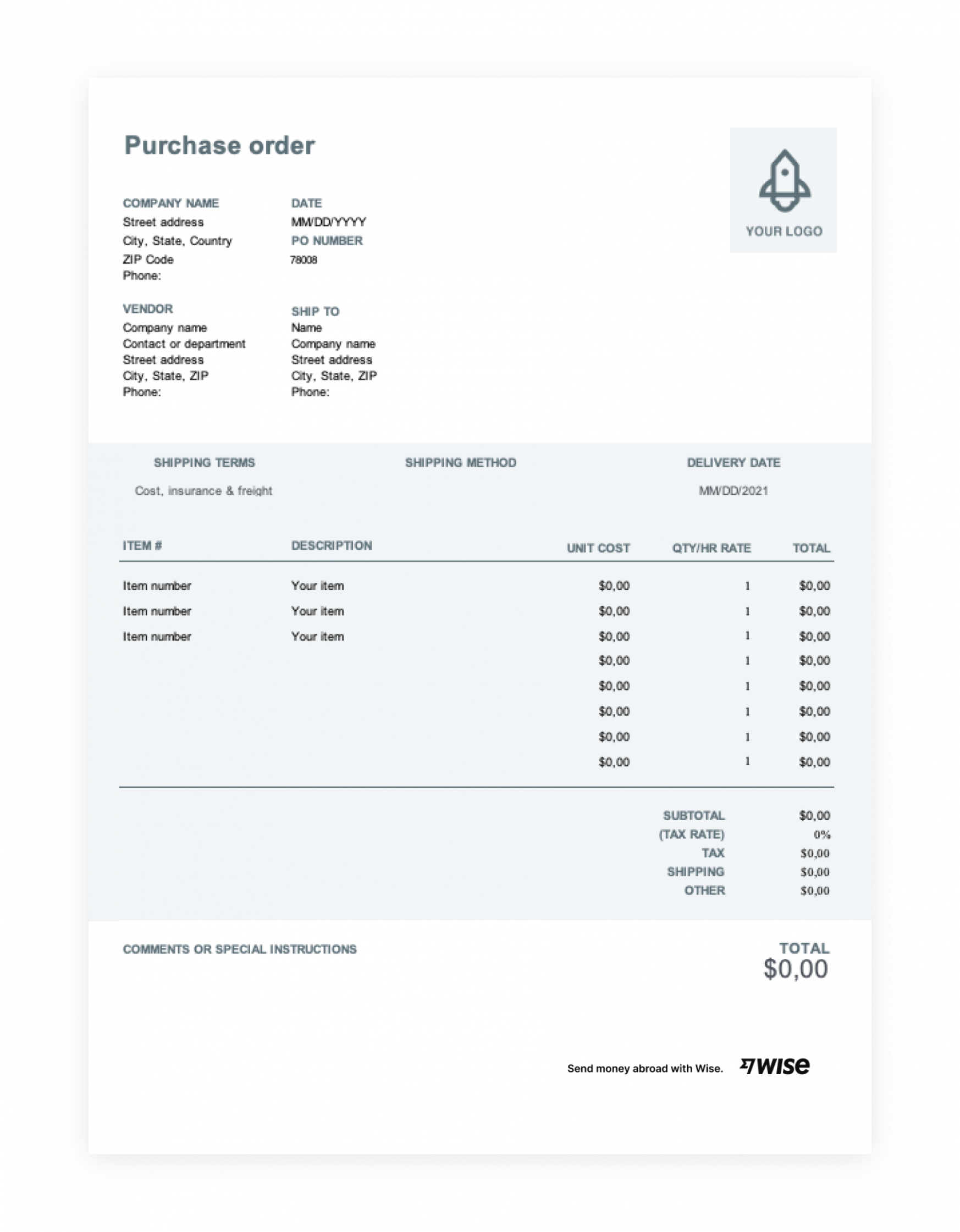 Printable Company Purchase Order Policy Template Excel Sample