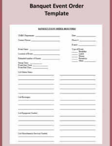 Printable Hotel Banquet Event Order Template Doc Example