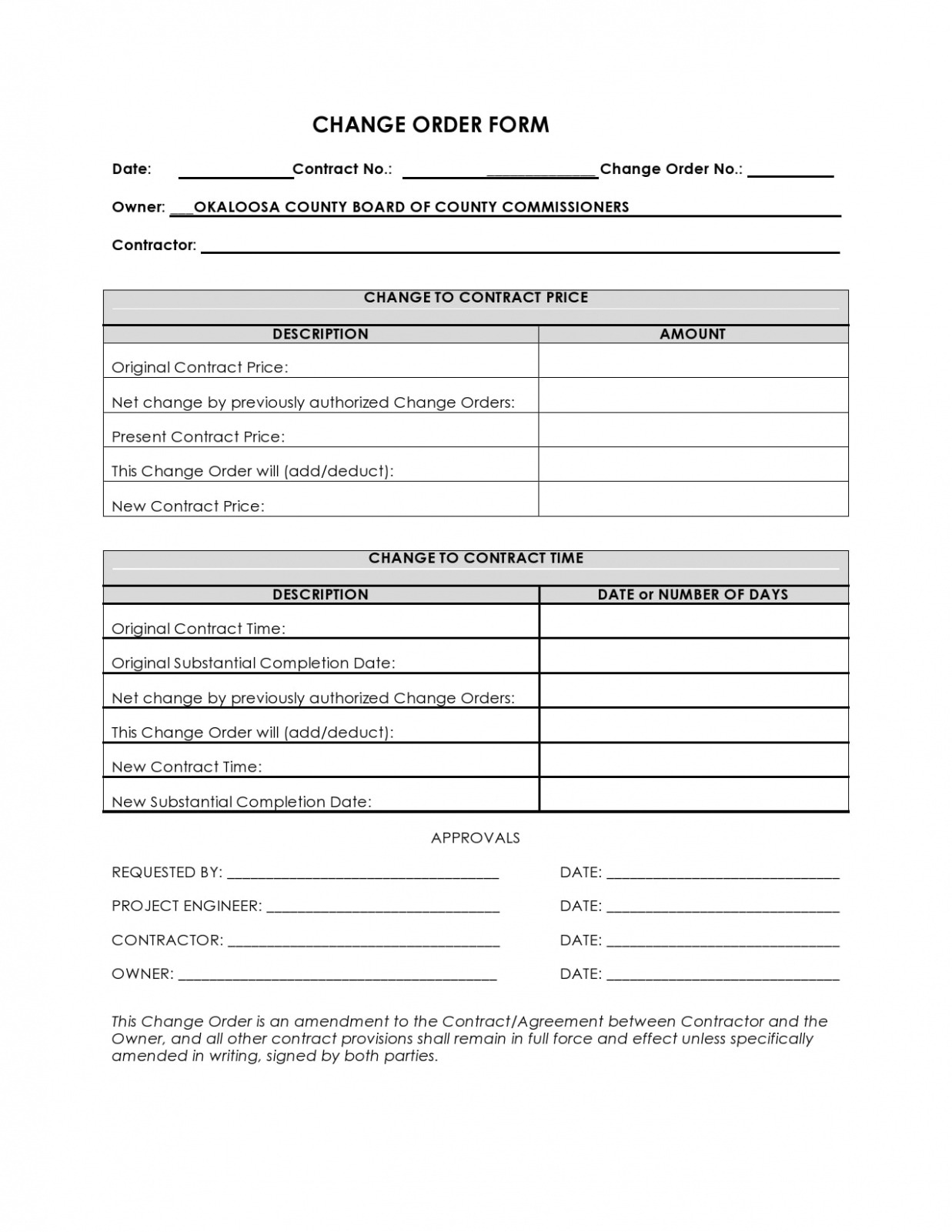 Project Management Change Order Template