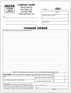 Subcontractor Change Order Form Template Word Sample