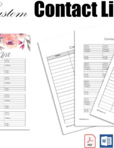 free editable contact list template  editable pdf word image doc