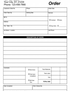 Auto Mechanic Work Order Template Word Sample