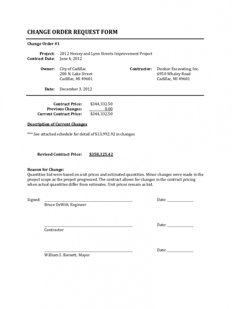 Editable Bank Change Order Form Template Doc