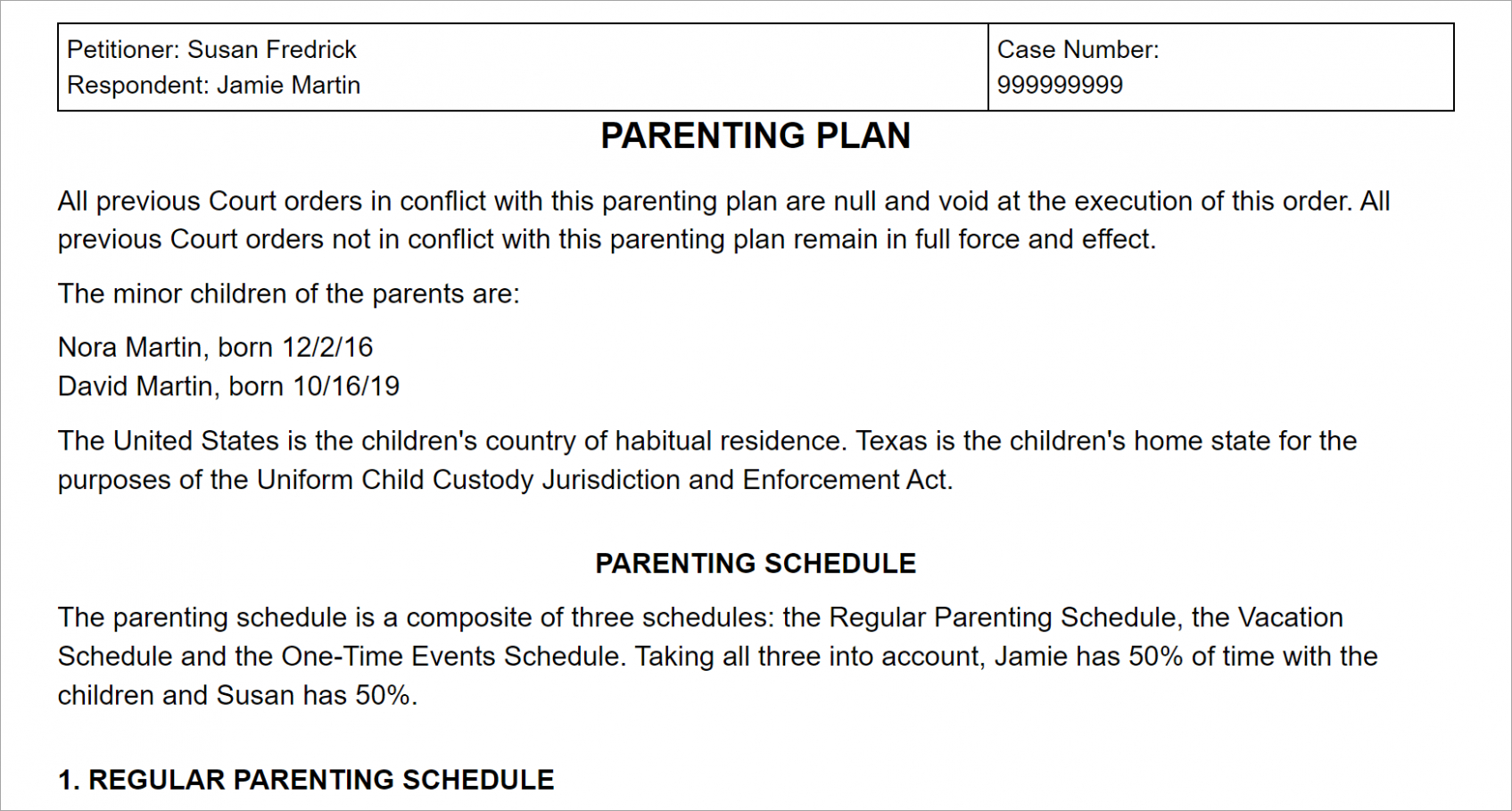 Editable Modified Possession Order Texas Template Excel