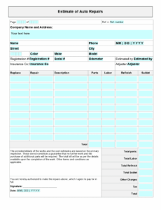 Free Editable Auto Body Shop Work Order Template Word Sample