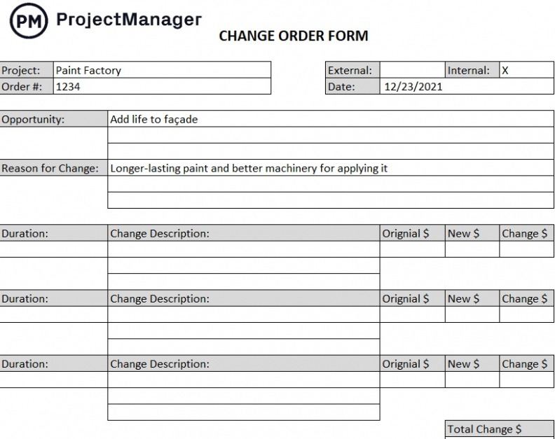 Free Editable Bank Change Order Form Template Excel Sample