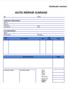 Free Printable Auto Shop Repair Order Template Pdf