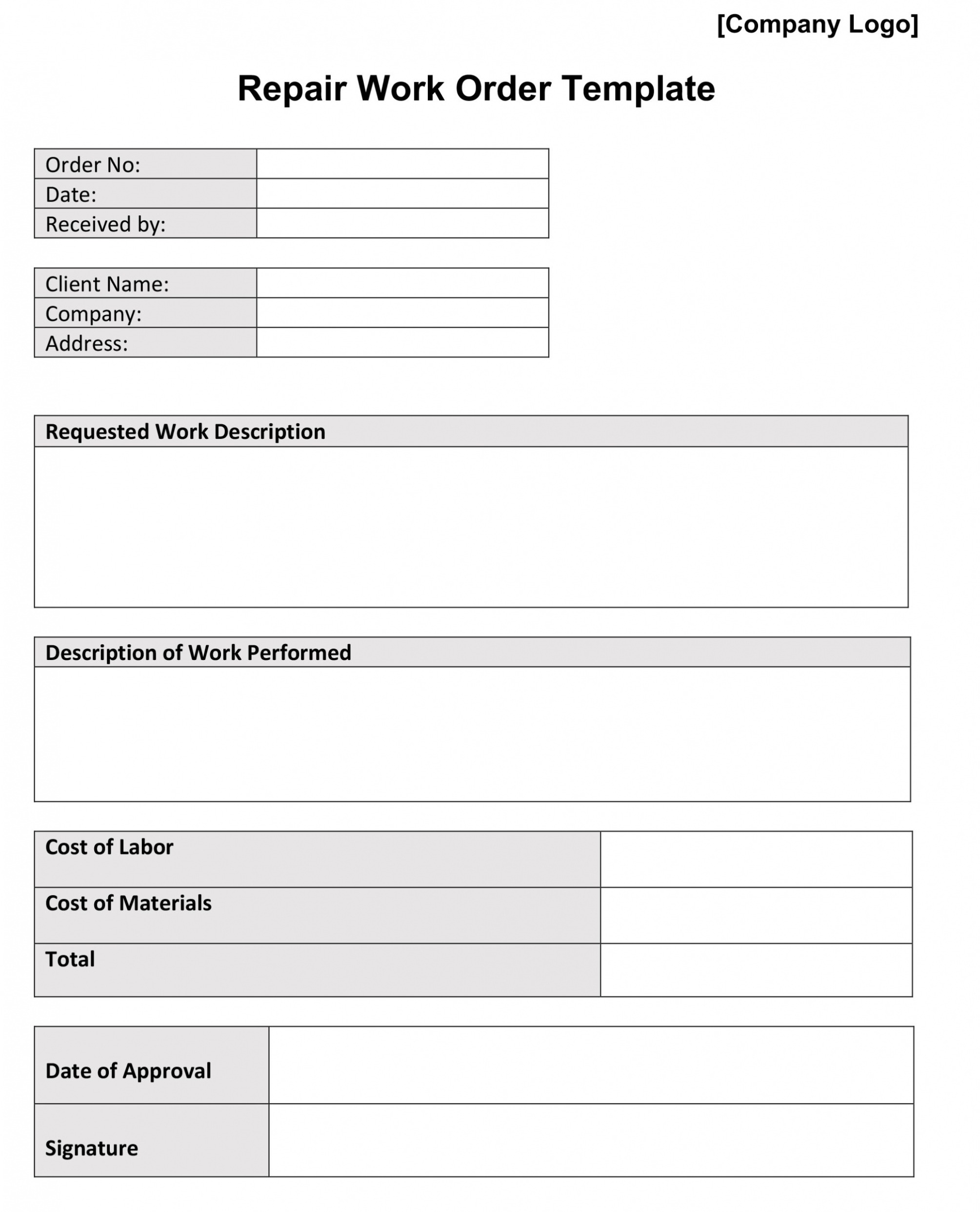 Printable Auto Shop Repair Order Template Pdf