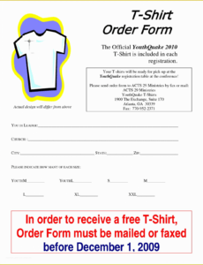 Printable T Shirt Pre Order Form Template Word Sample