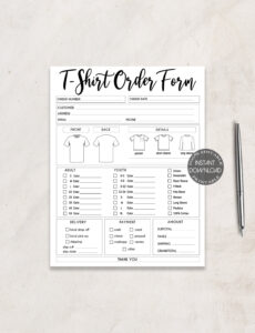 Custom Basic T Shirt Order Form Template Excel