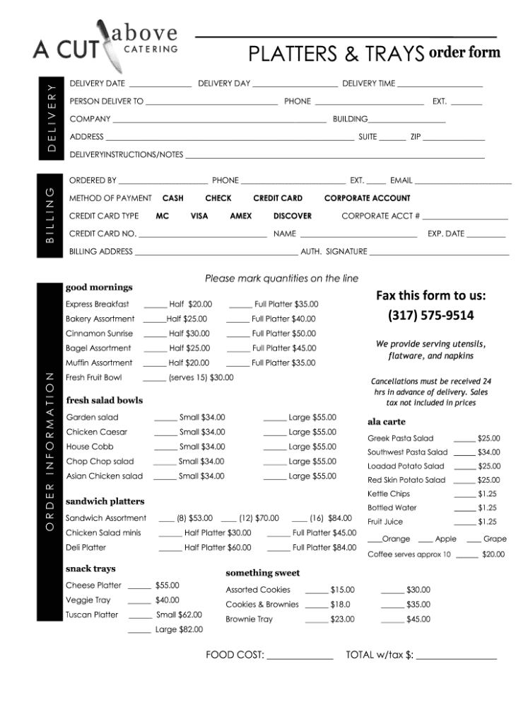 Custom Hotel Breakfast Order Form Template Pdf