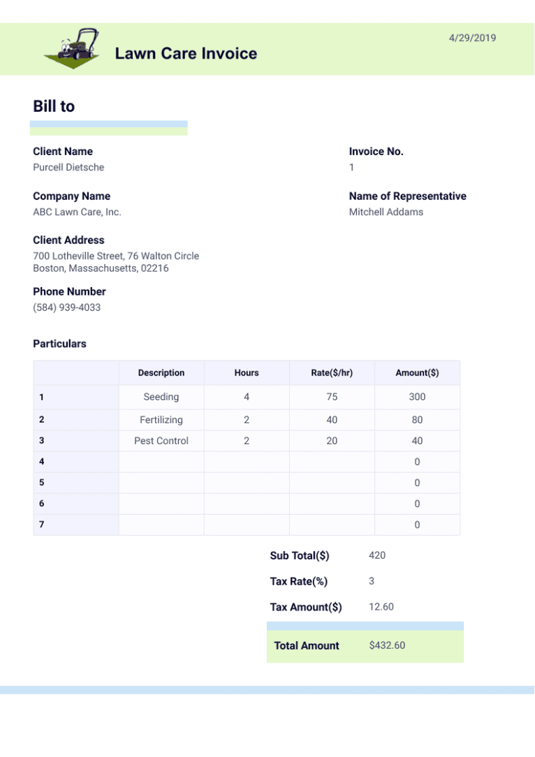 Custom Lawn Care Work Order Template Word