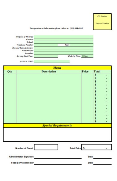 Custom Lunch Menu Order Form Template Excel Sample