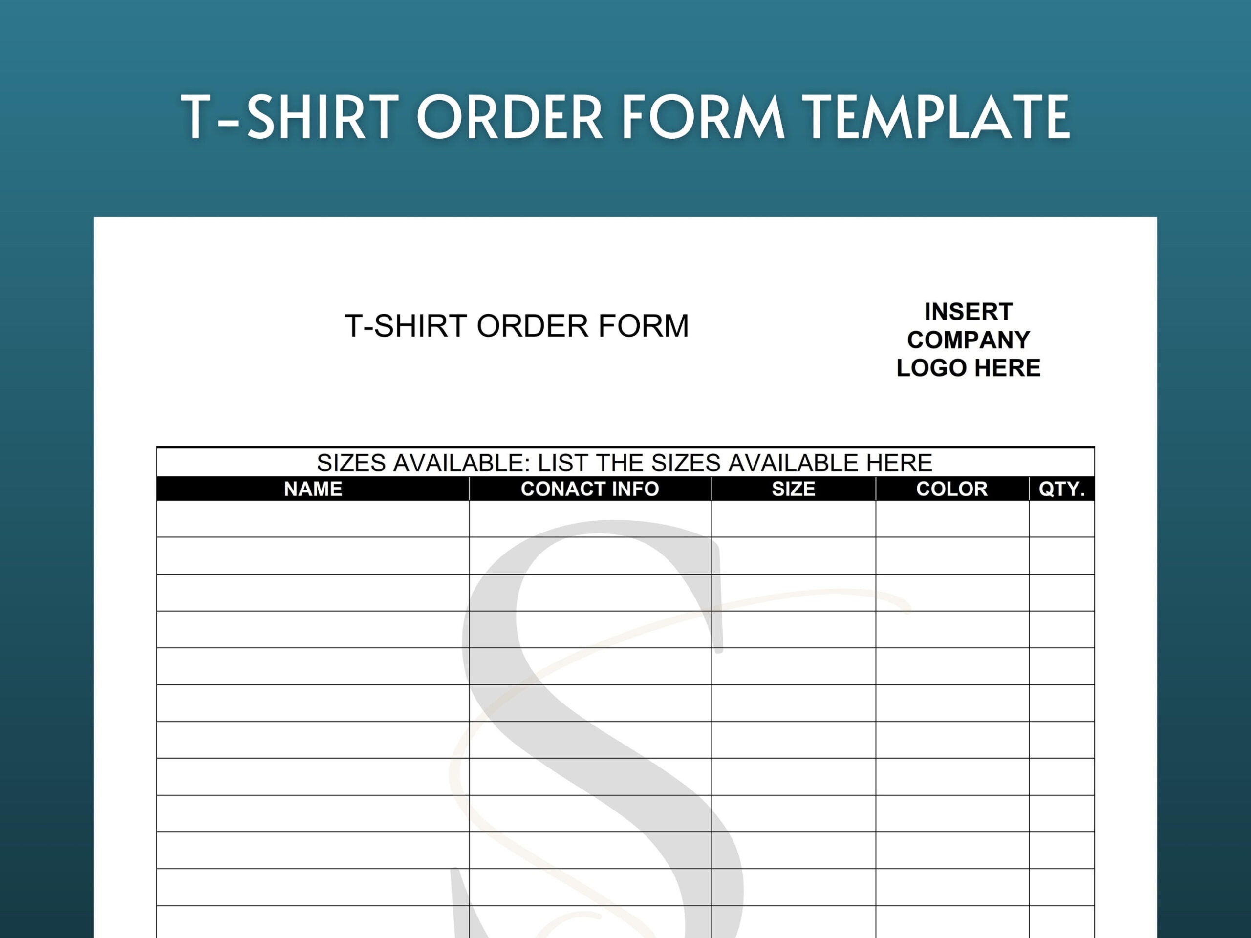 Editable Basic T Shirt Order Form Template Doc Sample