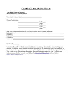 Editable Candy Gram Order Form Template