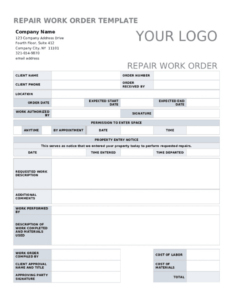 Editable Computer Repair Work Order Template Pdf Example