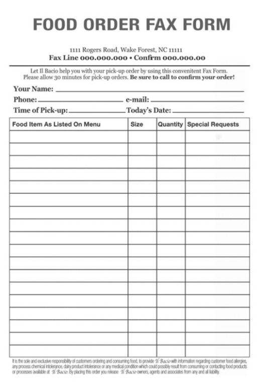 Editable Fast Food Order Form Template Pdf