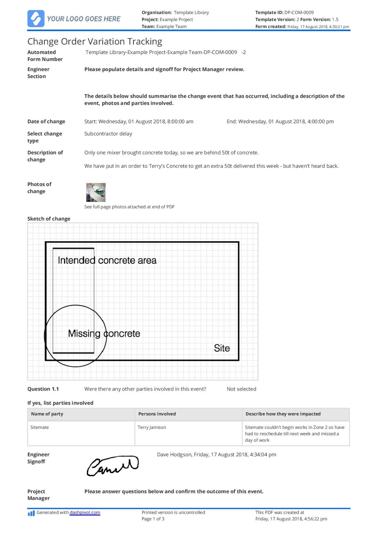 Free  Construction Change Order Request Template Word Sample