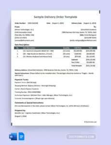 Free Custom Food Delivery Order Form Template Doc Example