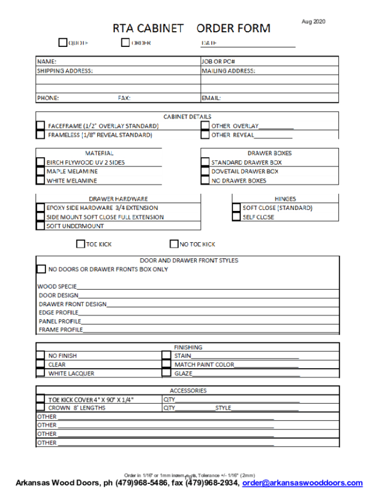 Free Custom Kitchen Cabinet Order Form Template