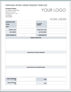 Free Custom Maintenance Work Order Form Template  Example